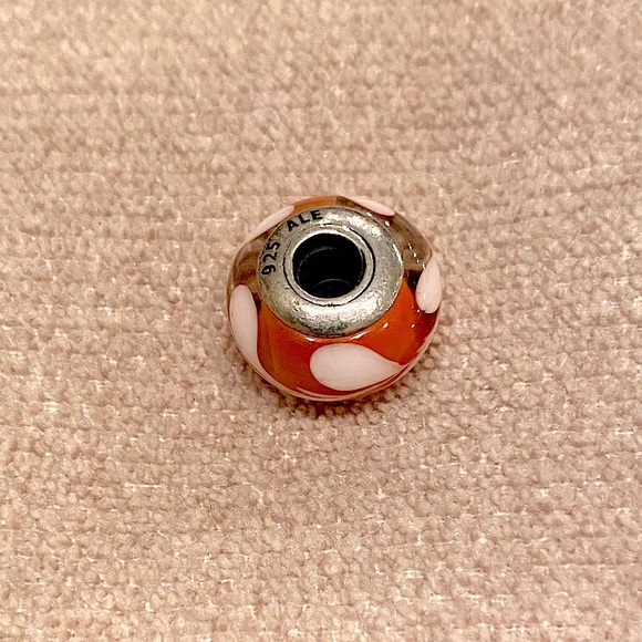 SOLD Retired Pandora glass murano orange and white swirl - Picture 4 of 7